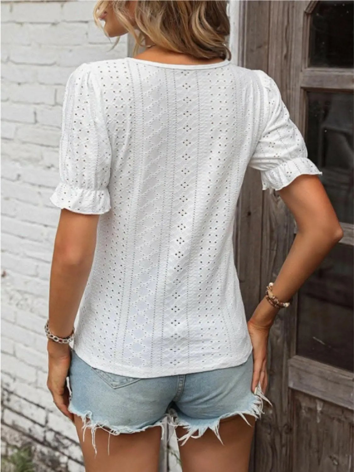 Elegant eyelet lace v-neck top - Love Salve